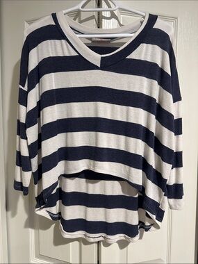 PrettyYoungThing Navy and White Striped V-Neck Dolman Top